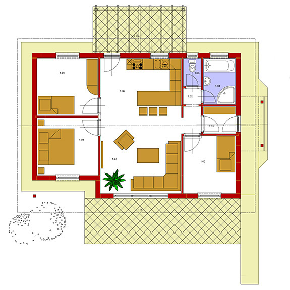 Nizkoenergeticky dom Eco 104 podorys Ecostav Montovaný dom ECO   104