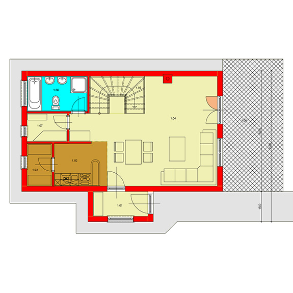 Nizkoenergeticky dom Eco 105 podorys prizemie Ecostav Montovaný dom ECO   105