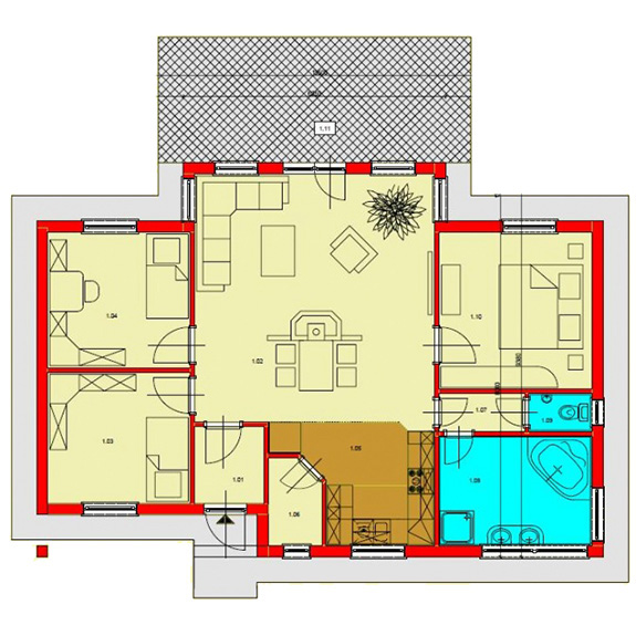 Nizkoenergeticky dom Eco 106 podorys Ecostav Montovaný dom ECO   106