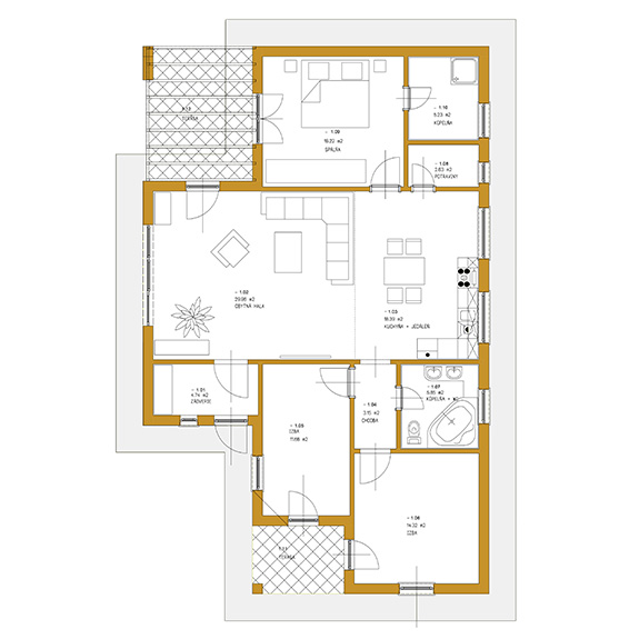 Nizkoenergeticky dom Eco 116 podorys Ecostav Montovaný dom ECO   116